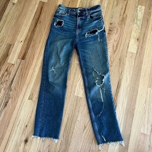 We the Free 27 raw hem cropped straight leg jeans distressed Medium‎ wash denim